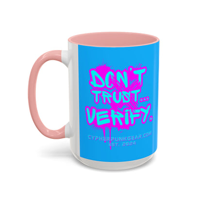 Don't Trust...Verify. Light Blue Accent Mug by cypherpunkgear.com