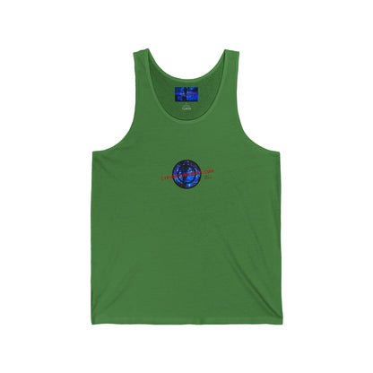 2-sided, cypherpunkgear.com Logo & Cityscape Unisex Jersey Tank Top by cypherpunkgear.com