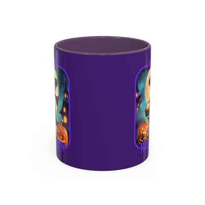 Happy Halloween Little Witch Purple font Purple Accent Mug by CreepyCrafts.boo