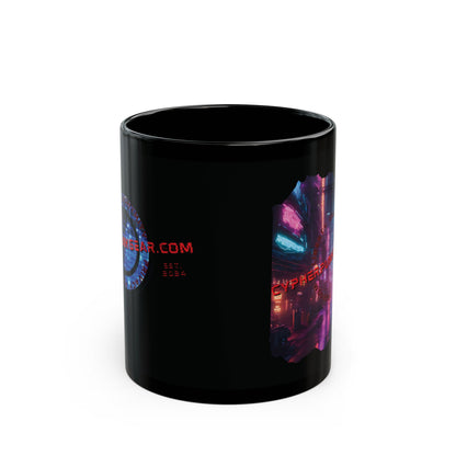 2-sided, cypherpunkgear.com Logo & Cityscape Black Mug by cypherpunkgear.com