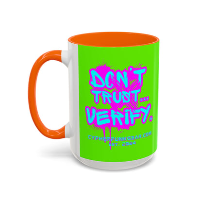Don't Trust...Verify. Green Accent Mug by cypherpunkgear.com