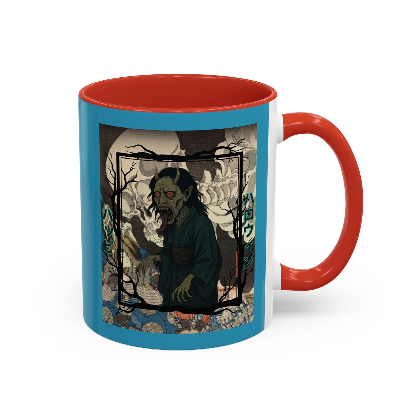 Yōkai Happy Halloween Turquoise Accent Mug by CreepyCrafts.boo