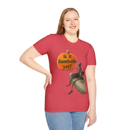 Is it Samhain yet? Skeleton's Pumpkin Light colors Unisex T-Shirt by CreepyCrafts.boo
