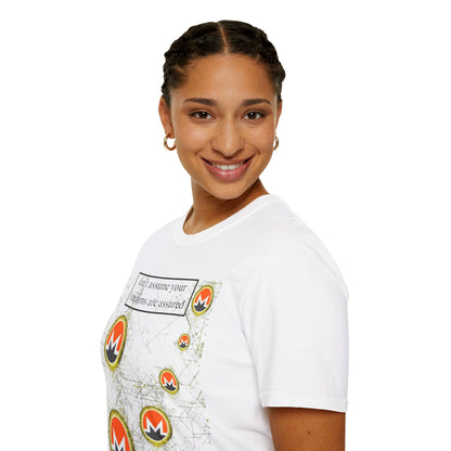 Monero (XMR) don't assume your freedoms are assured Light colors Unisex T-Shirt by cypherpunkgear.com