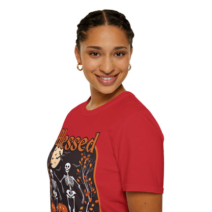 Spooktacular Skeletons of Samhain Light colors Unisex T-Shirt by CreepyCrafts.boo