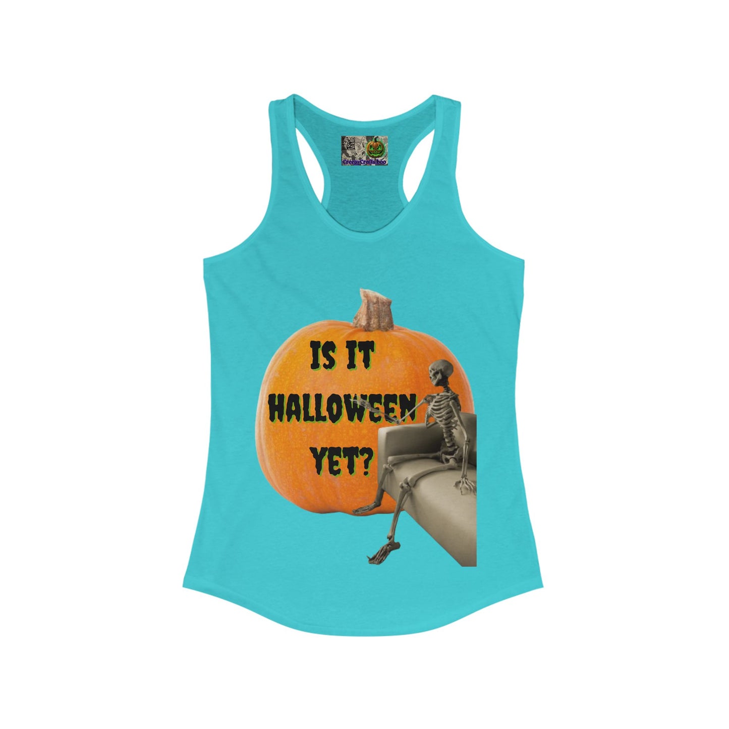 Is it Halloween yet? Skeleton's Giant Pumpkin Women's Racerback Tank Top by CreepyCrafts.boo