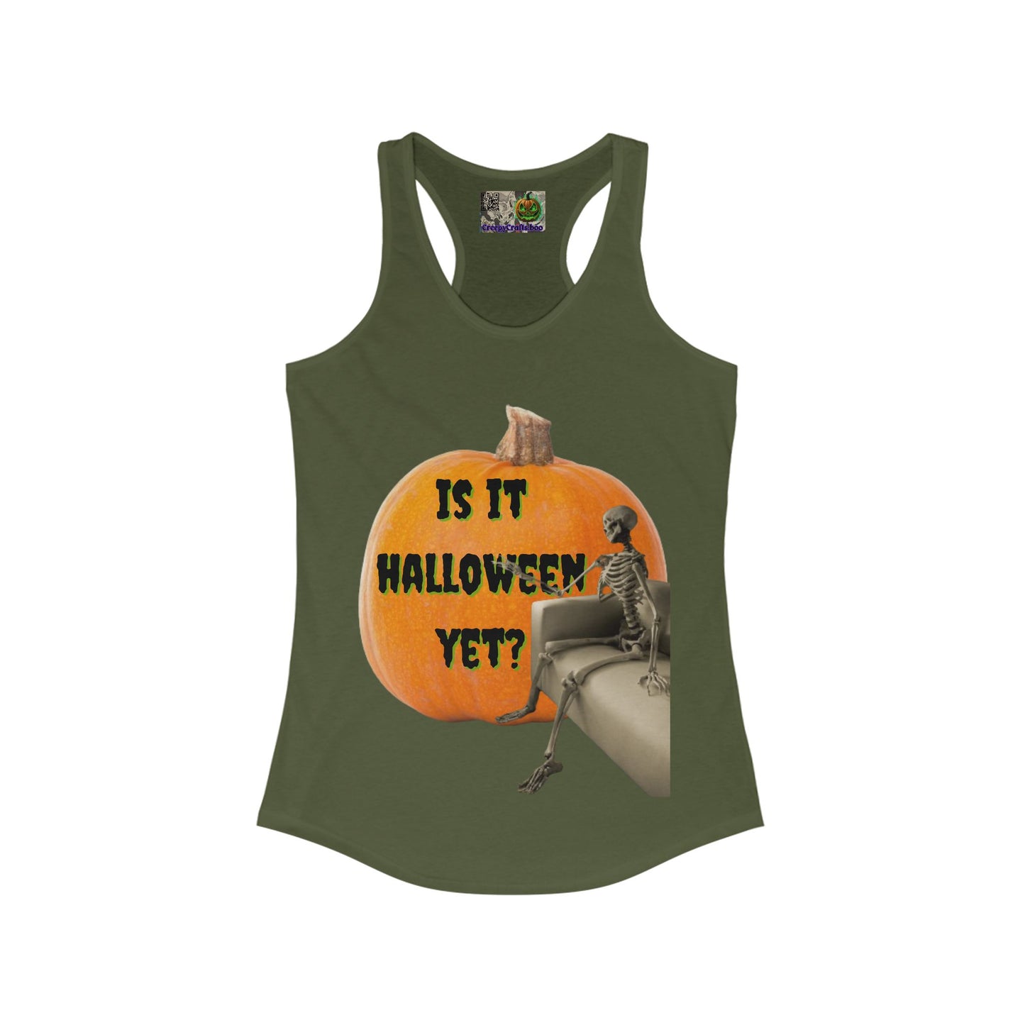 Is it Halloween yet? Skeleton's Giant Pumpkin Women's Racerback Tank Top by CreepyCrafts.boo