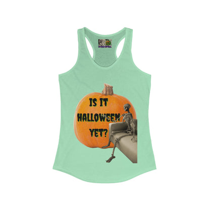 Is it Halloween yet? Skeleton's Giant Pumpkin Women's Racerback Tank Top by CreepyCrafts.boo