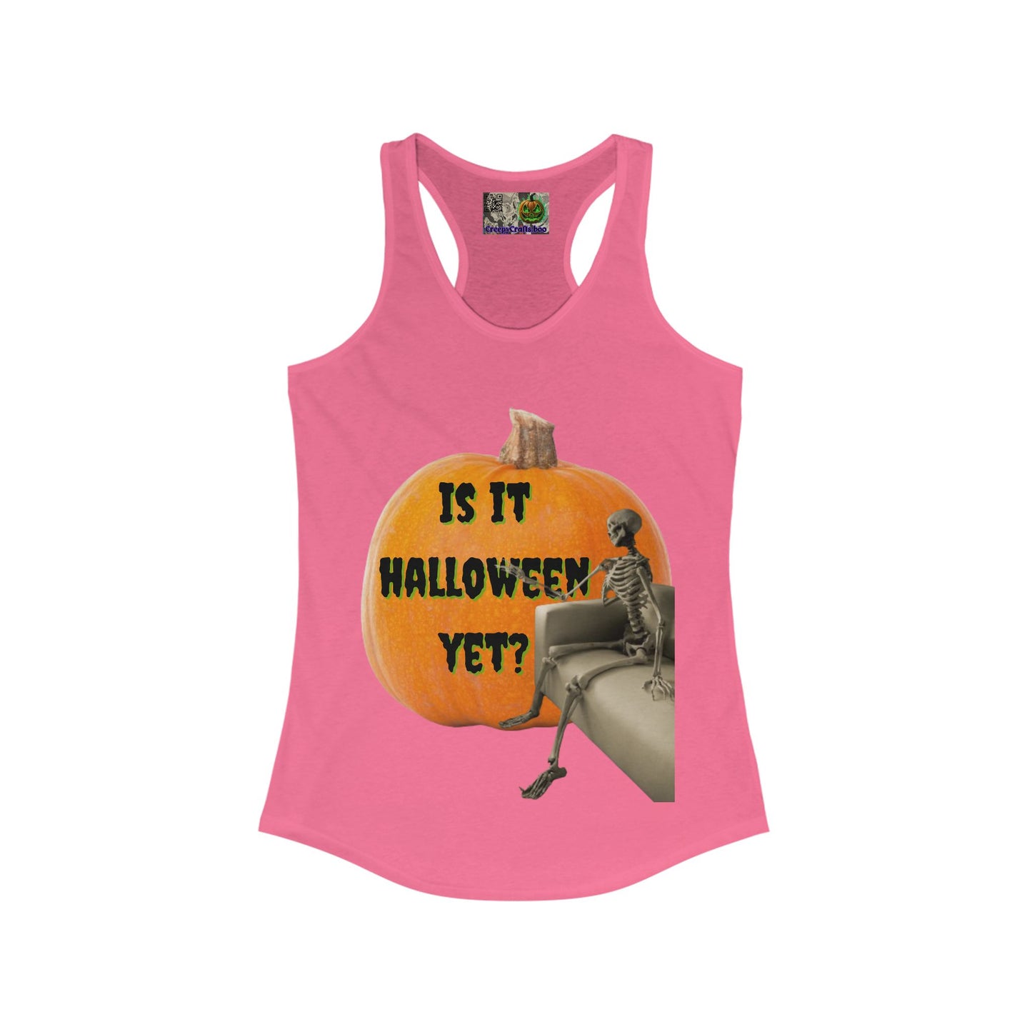Is it Halloween yet? Skeleton's Giant Pumpkin Women's Racerback Tank Top by CreepyCrafts.boo