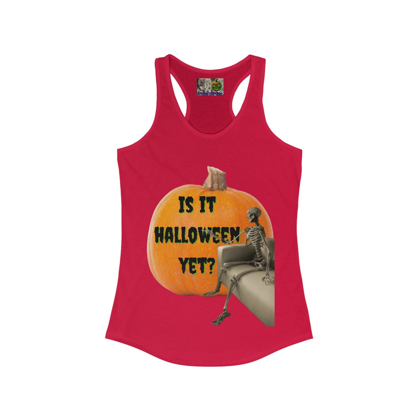 Is it Halloween yet? Skeleton's Giant Pumpkin Women's Racerback Tank Top by CreepyCrafts.boo