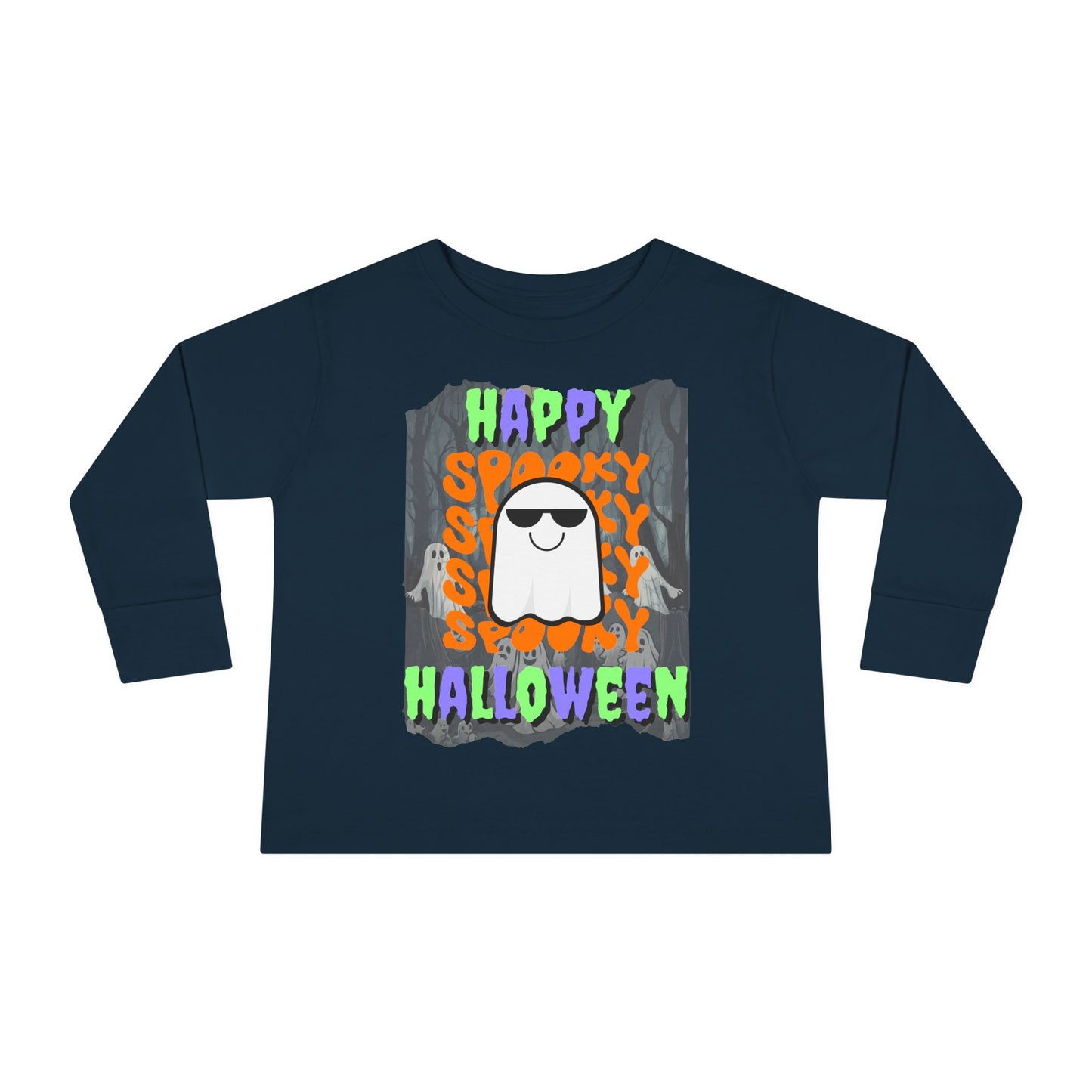 Spooky Happy Halloween Ghost Mixed font Toddler Long Sleeve Tee by CreepyCrafts.boo