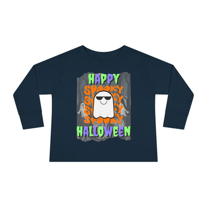 Spooky Happy Halloween Ghost Mixed font Toddler Long Sleeve Tee by CreepyCrafts.boo