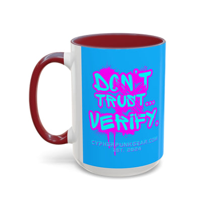 Don't Trust...Verify. Light Blue Accent Mug by cypherpunkgear.com