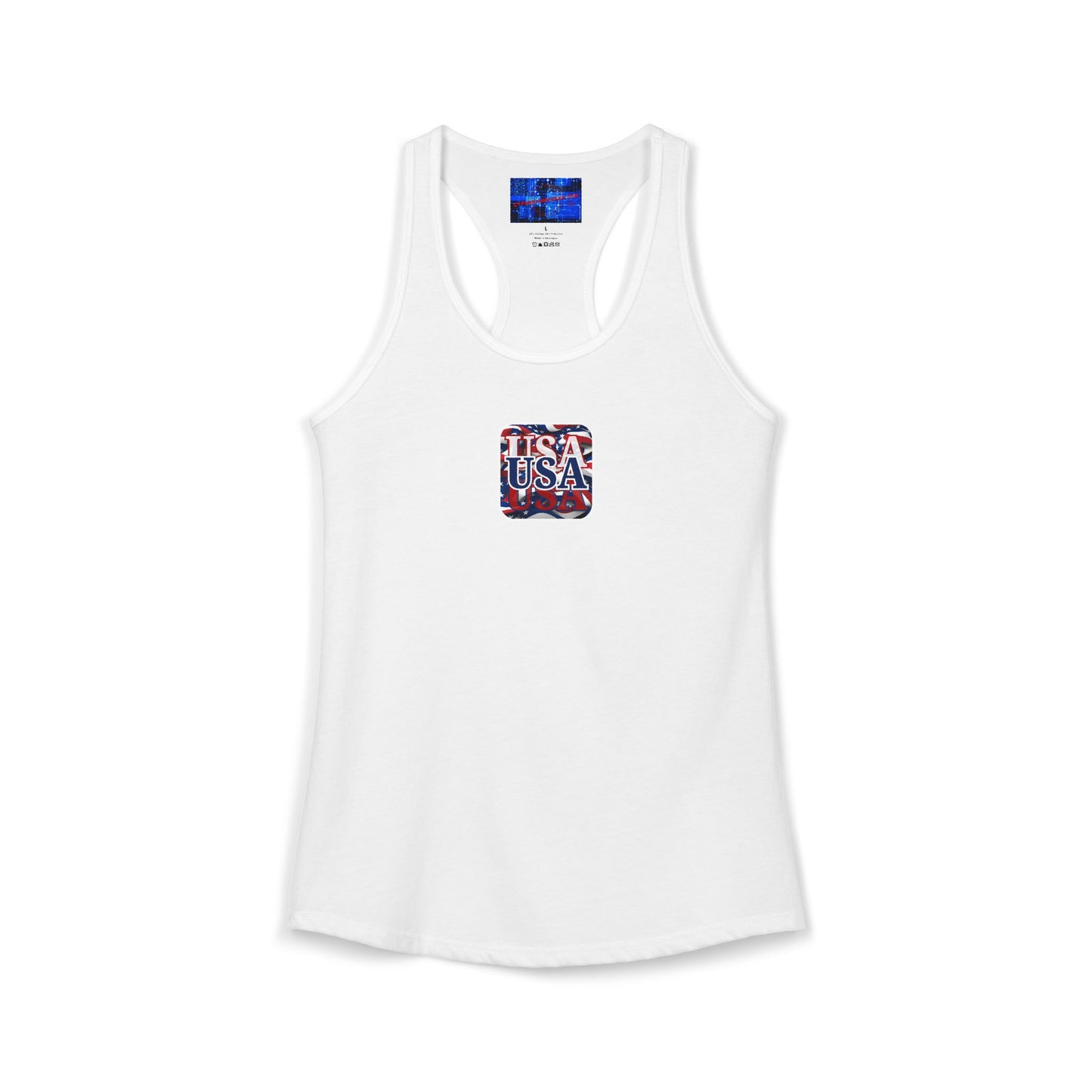 2-sided Red White and BLUE USA Patriot Women's Racerback Tank Top by cypherpunkgear.com