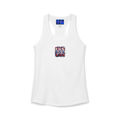 2-sided Red White and BLUE USA Patriot Women's Racerback Tank Top by cypherpunkgear.com