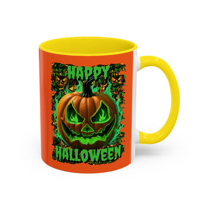 Happy Halloween Green Jack Orange Accent Mug by CreepyCrafts.boo