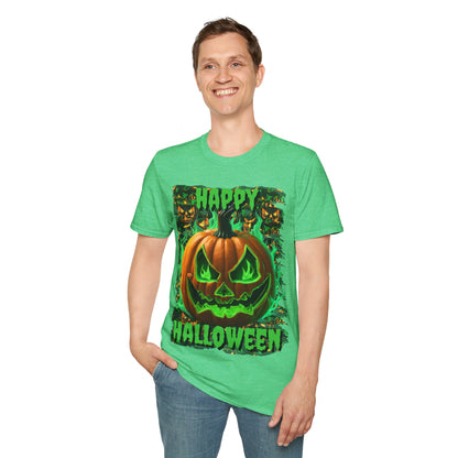 Happy Halloween Green Jack Unisex T-Shirt by cypherpunkgear