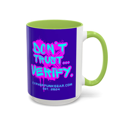 Don't Trust...Verify. Dark Purple Accent Mug by cypherpunkgear.com