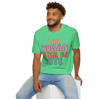 I Am Woman Watch Me Vote Dark colors Unisex T-Shirt by cypherpunkgear.com