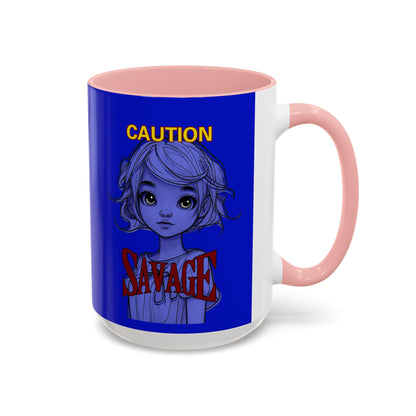 Caution, Savage Dark Blue Accent Mug by cypherpunkgear.com