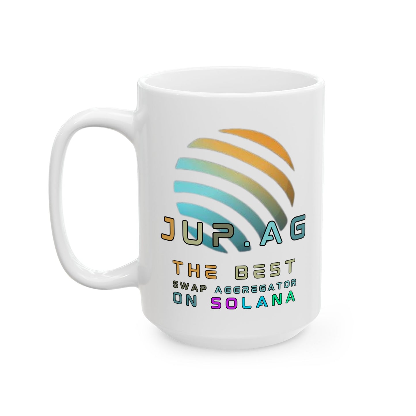 Jupiter (JUP) the best aggregator on Solana White Mug by cypherpunkgear.com