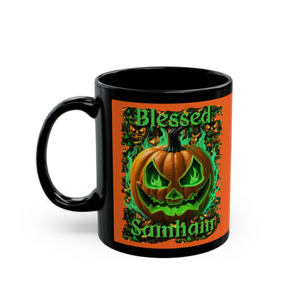 Blessed Samhain Green Jack Orange Mug by CreepyCrafts.boo
