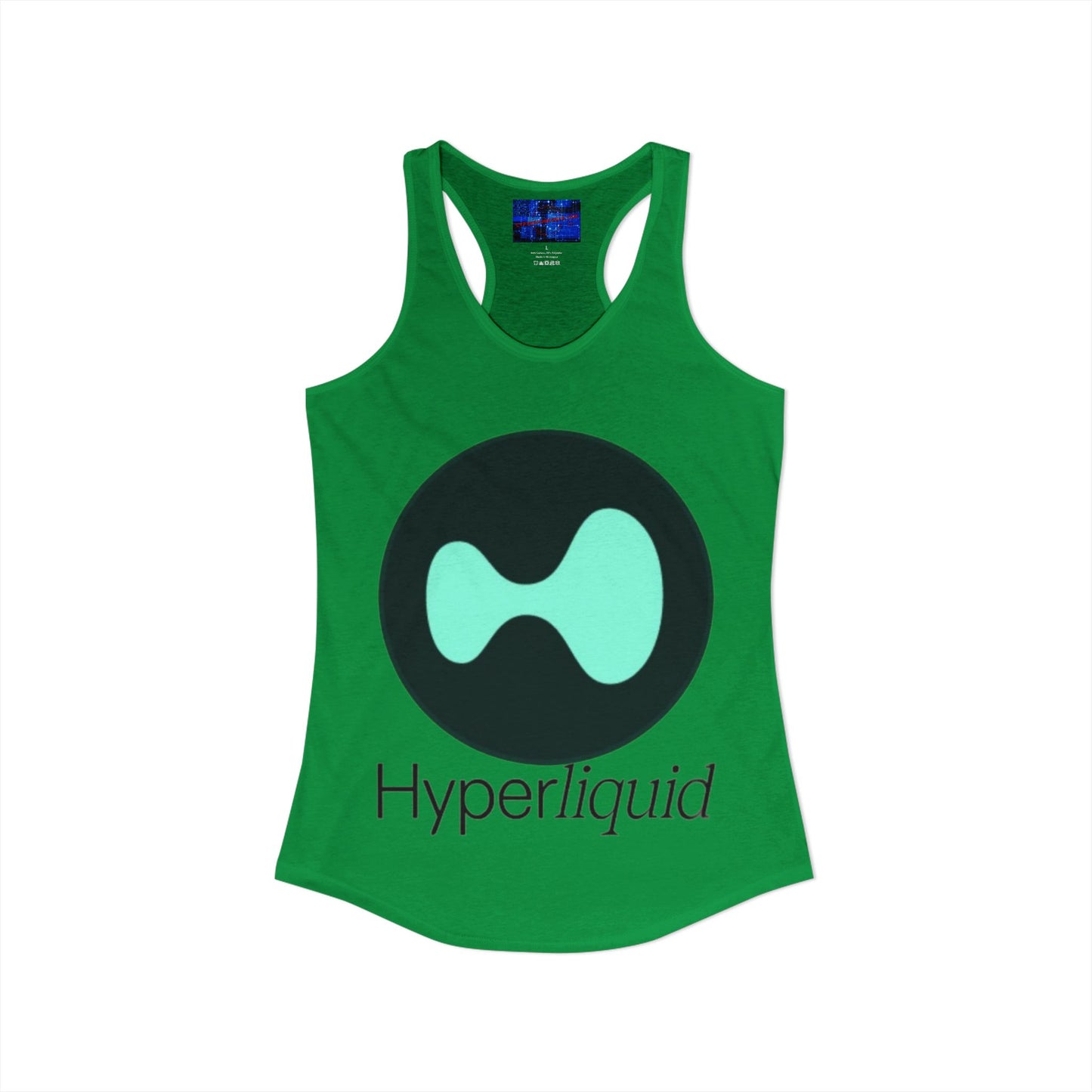 Hyperliquid Black font Women's Racerback Tank Top by cypherpunkgear.com