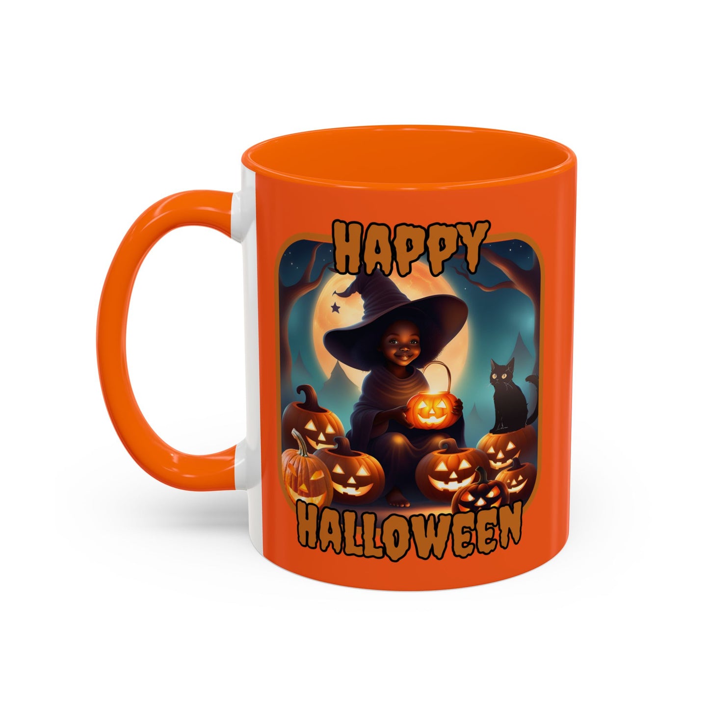 Happy Halloween Cute Witch Orange font Orange Accent Mug by CreepyCrafts.boo