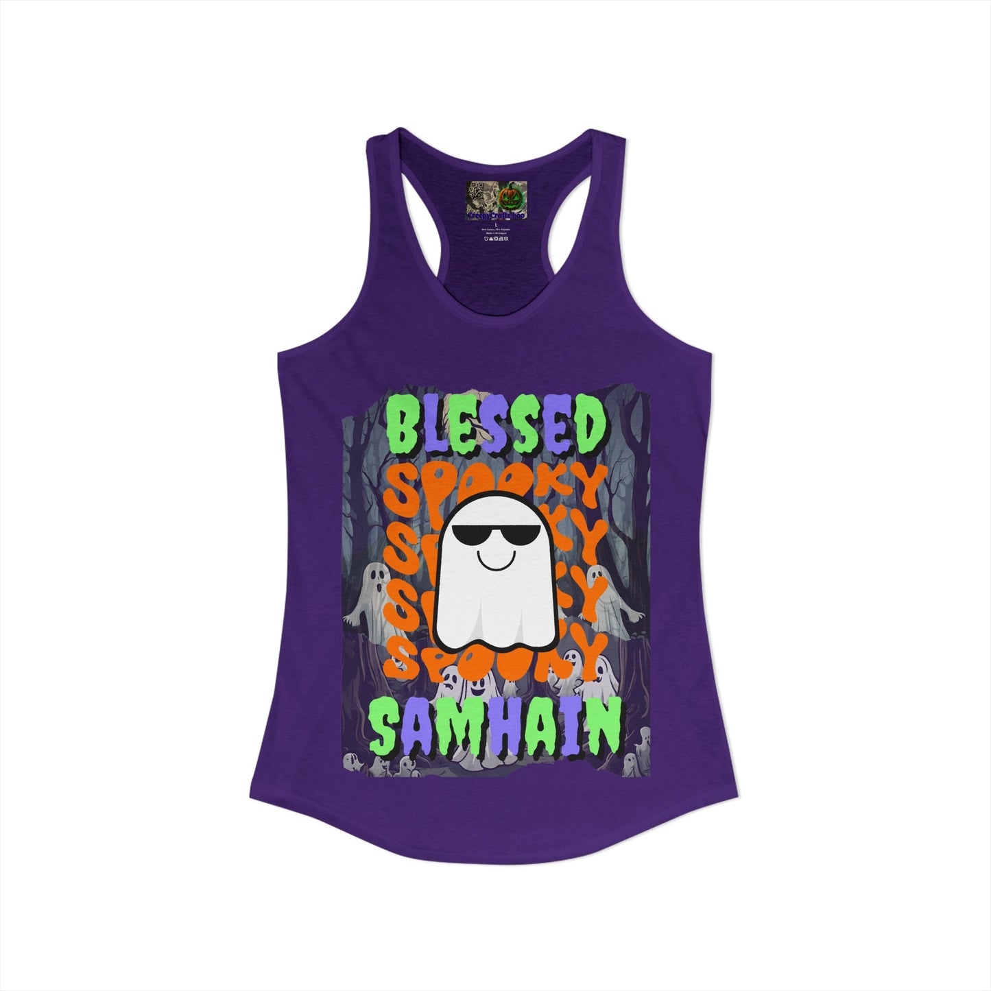 Spooky Blessed Samhain Ghost Mixed font Women's Racerback Tank Top by CreepyCrafts.boo