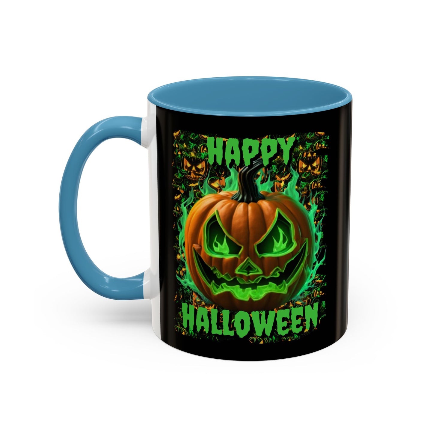 Happy Halloween Green Jack Black Accent Mug by CreepyCrafts.boo