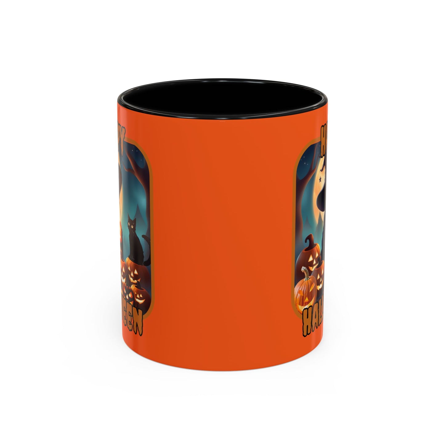 Happy Halloween Cute Witch Orange font Orange Accent Mug by CreepyCrafts.boo