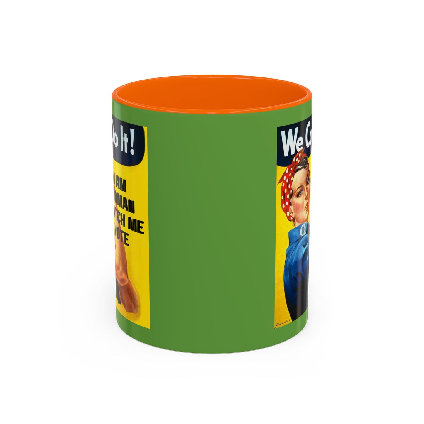 I Am Woman Watch Me Vote Rosie Green Accent Mug by cypherpunkgear.com