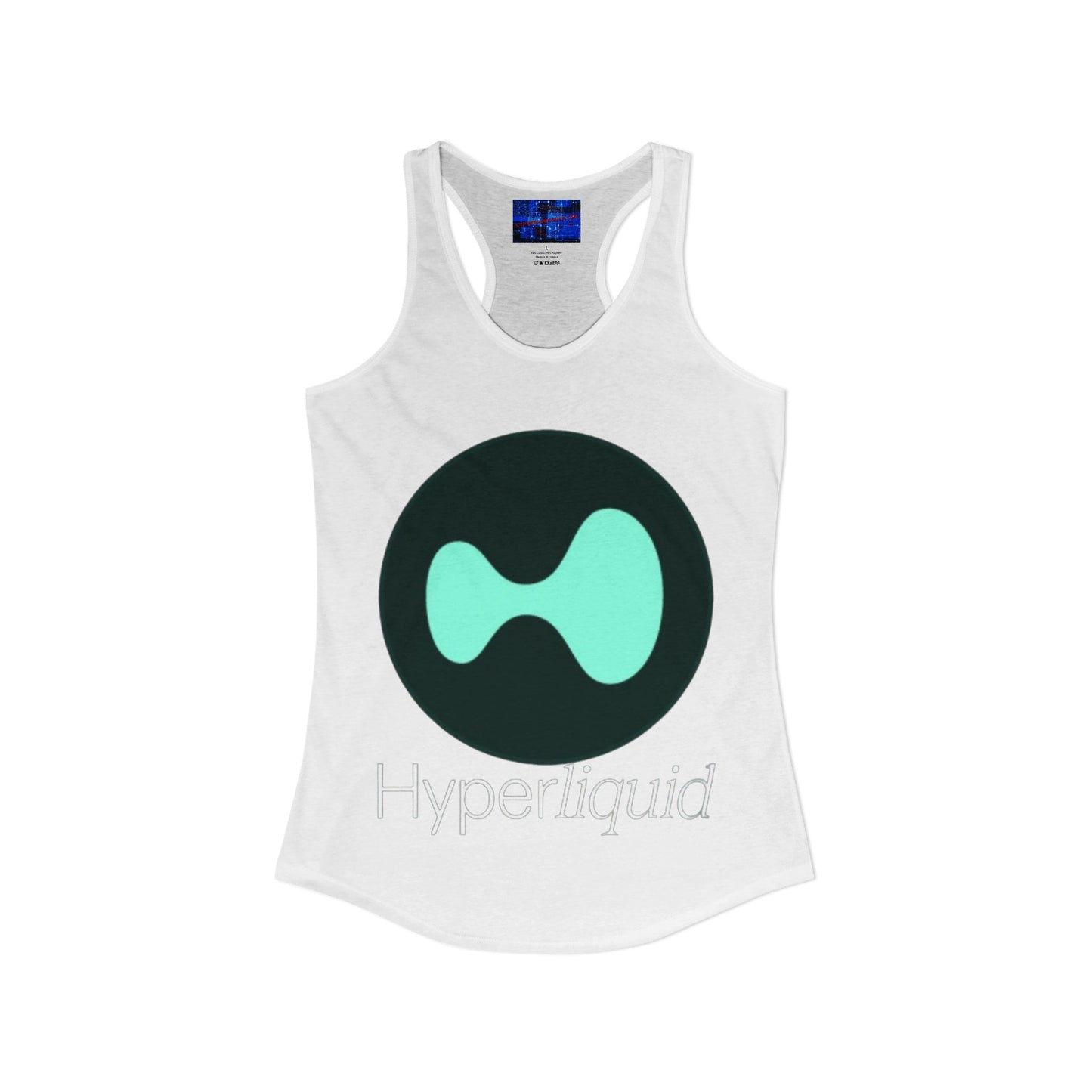 Hyperliquid White font Women's Racerback Tank Top by cypherpunkgear.com