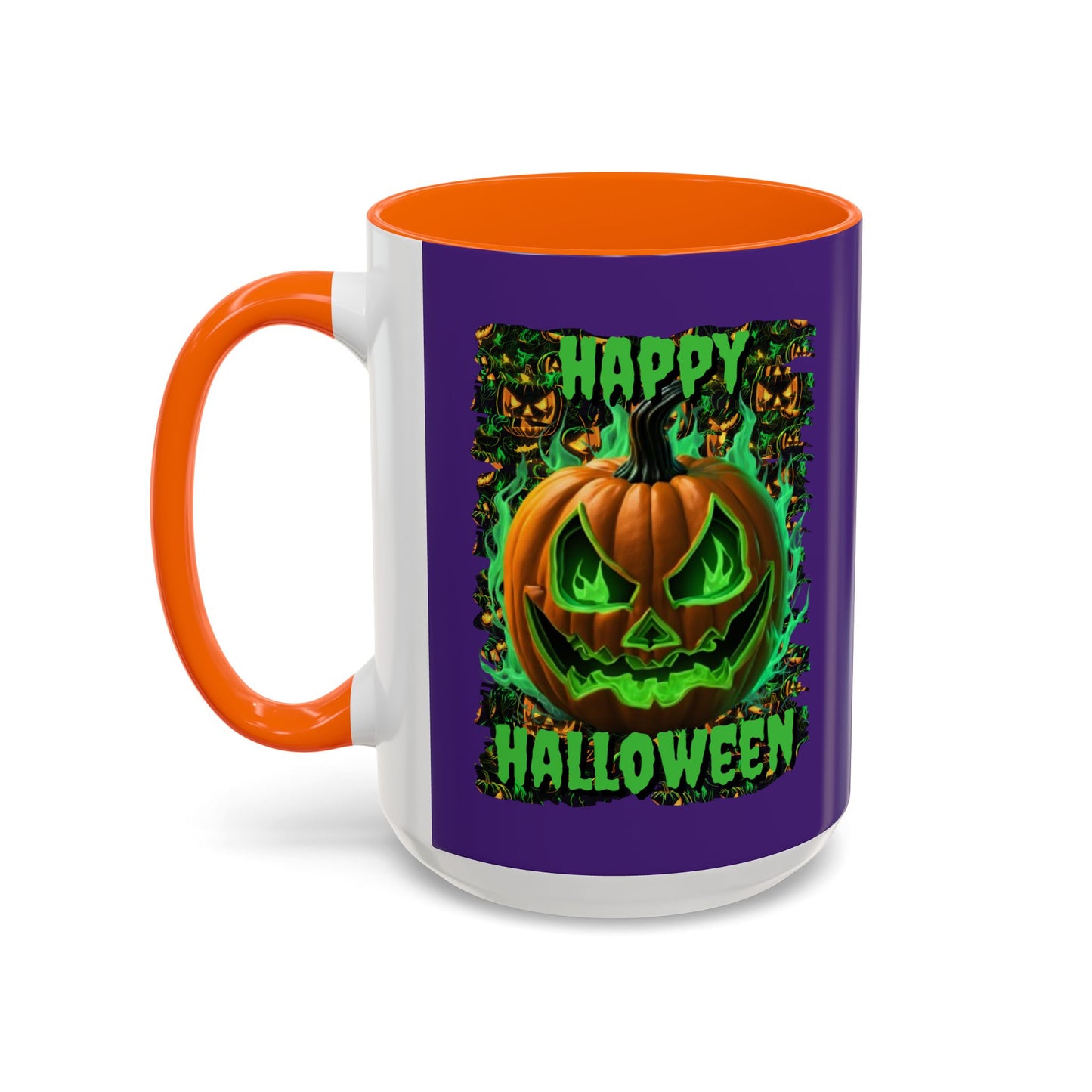 Happy Halloween Green Jack Purple Accent Mug by CreepyCrafts.boo
