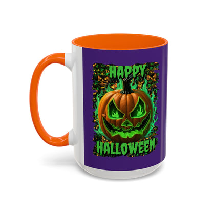 Happy Halloween Green Jack Purple Accent Mug by CreepyCrafts.boo