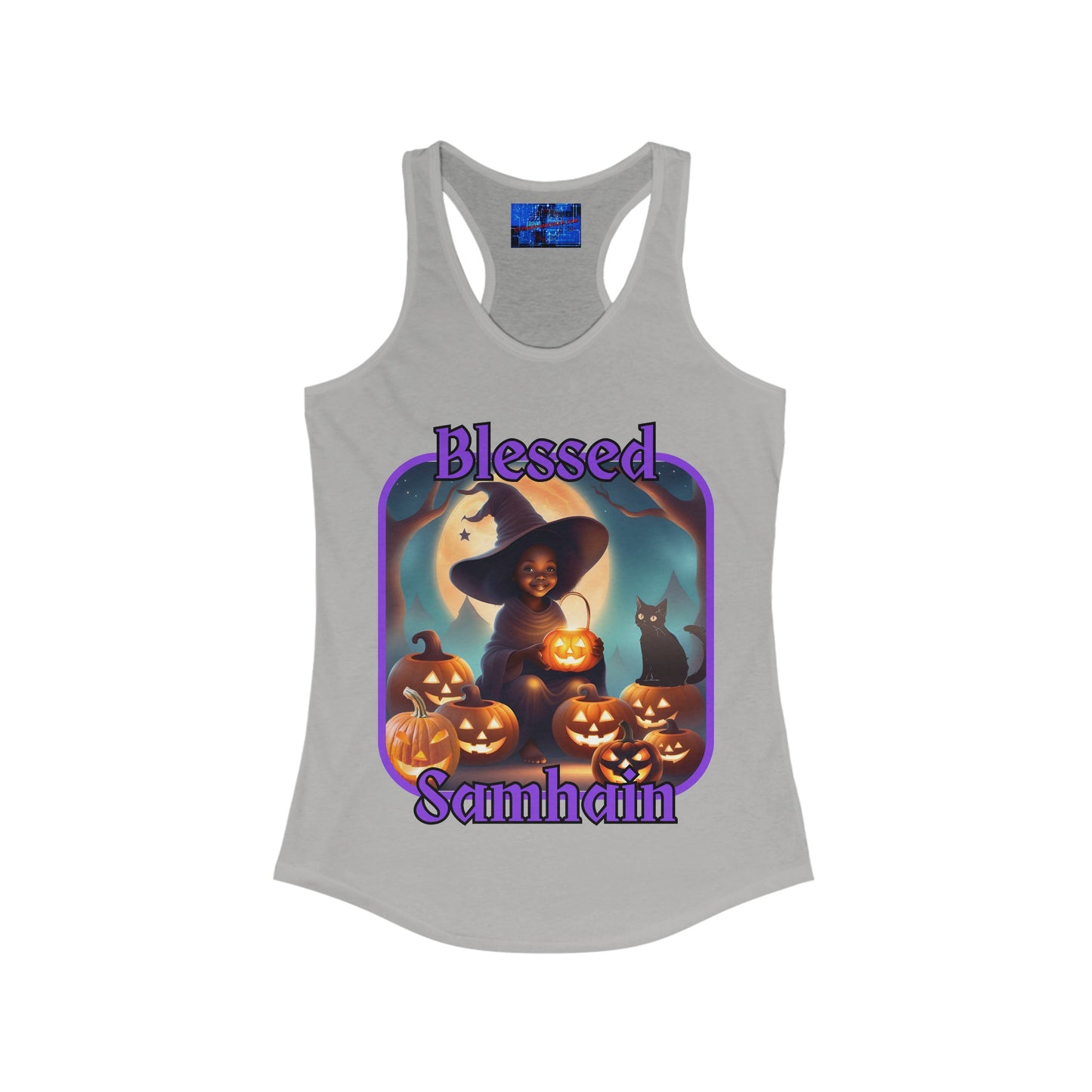 Blessed Samhain Cute Witch PRfont Women's Racerback Tank Top by cypherpunkgear