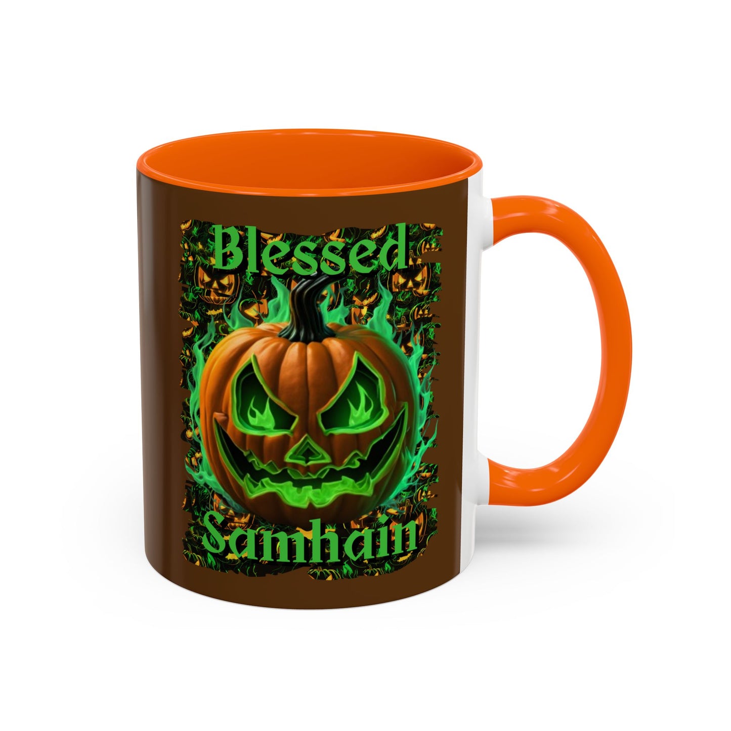 Blessed Samhain Green Jack Brown Accent Mug by CreepyCrafts.boo