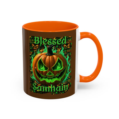 Blessed Samhain Green Jack Brown Accent Mug by CreepyCrafts.boo