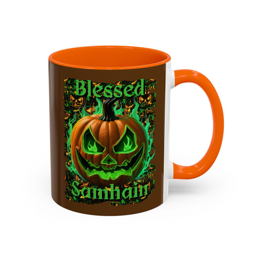 Blessed Samhain Green Jack Brown Accent Mug by CreepyCrafts.boo