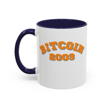 Bitcoin 2009 White Accent Mug by cypherpunkgear.com