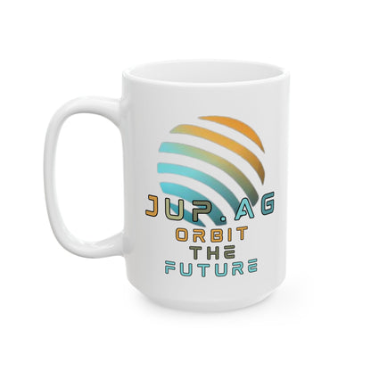 Jupiter (JUP) Orbit the Future White Mug by cypherpunkgear.com
