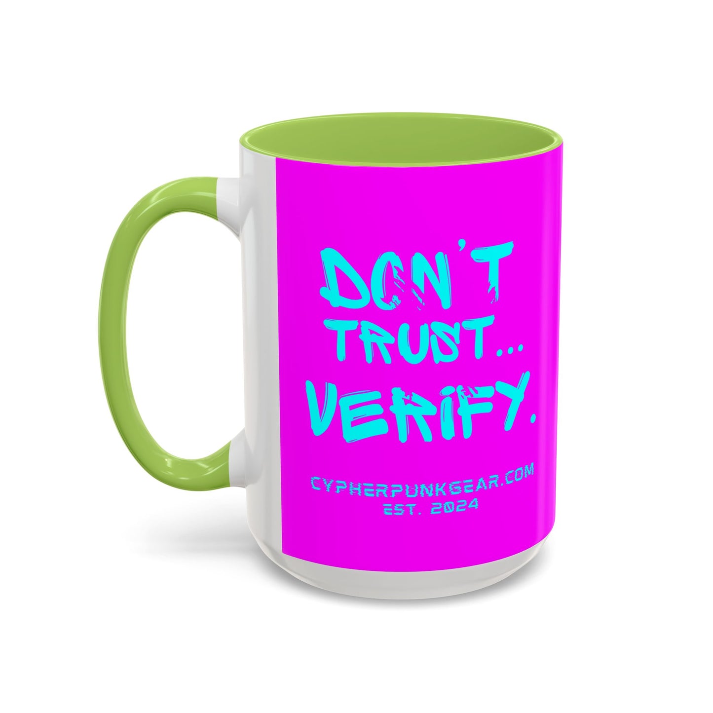 Don't Trust...Verify. Electric Magenta Accent Mug by cypherpunkgear.com
