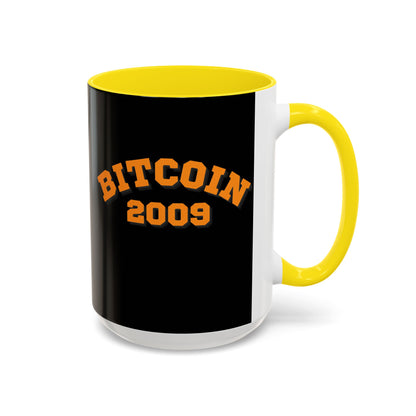 Bitcoin 2009 Black Accent Mug by cypherpunkgear.com