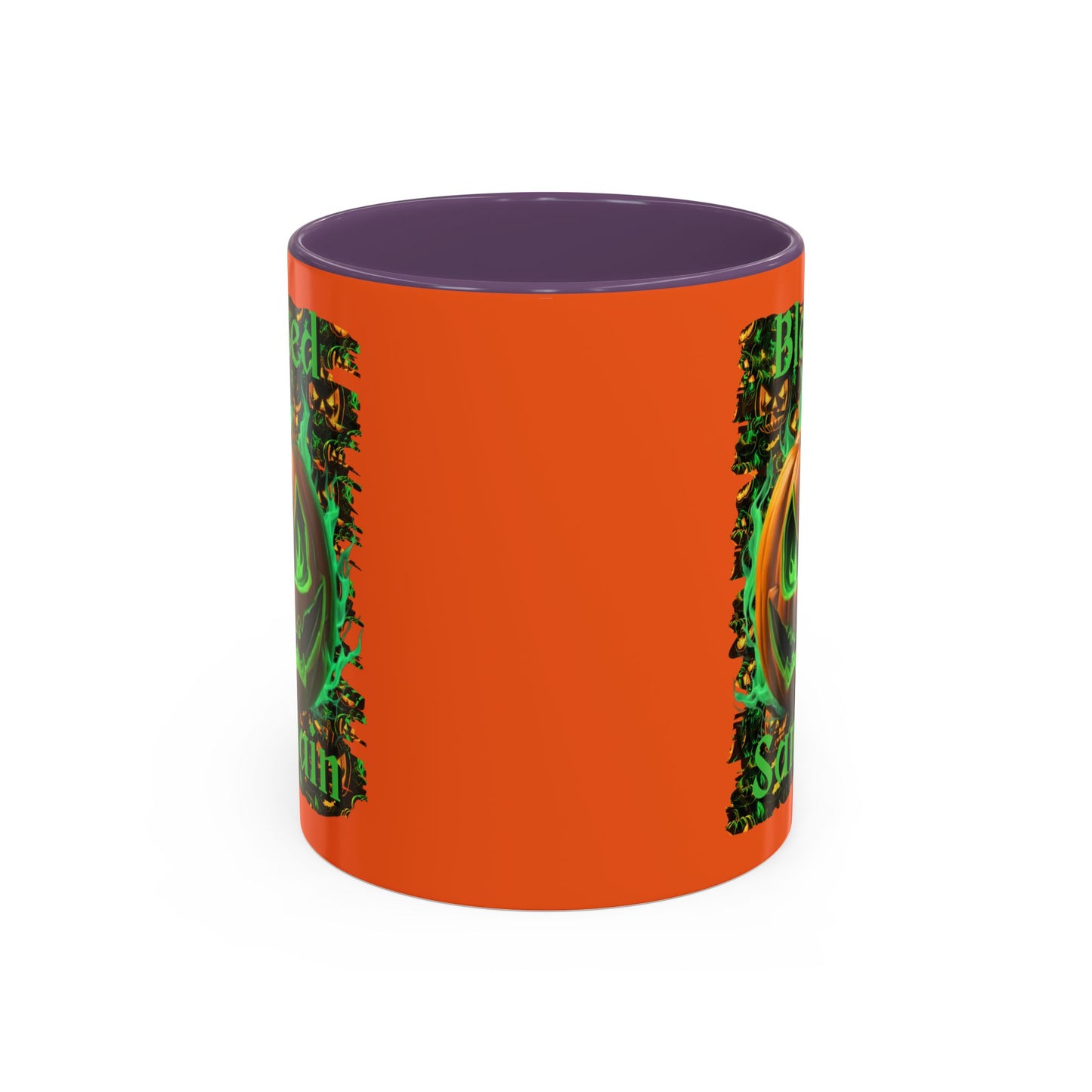 Blessed Samhain Green Jack Orange Accent Mug by CreepyCrafts.boo