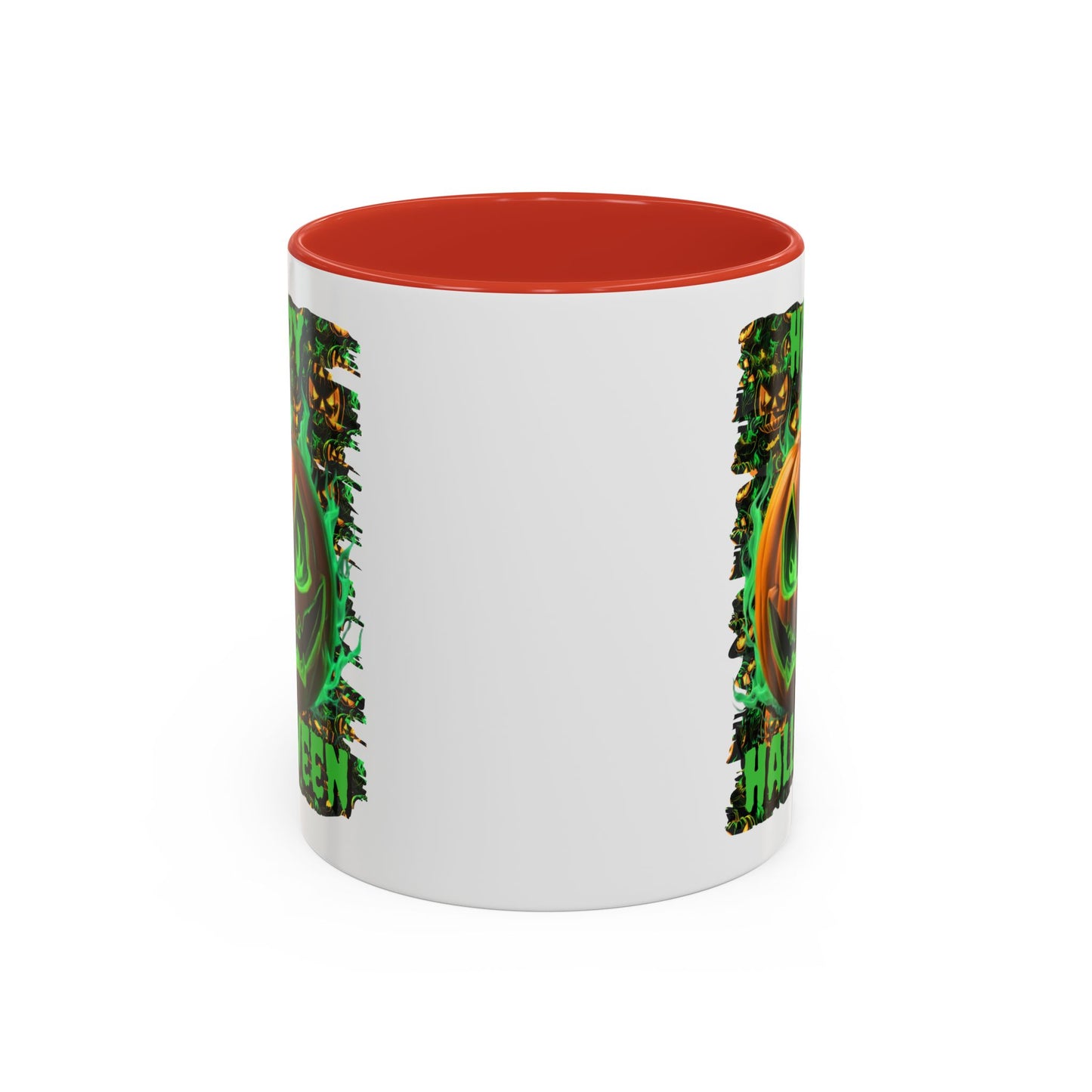 Happy Halloween Green Jack White Accent Mug by CreepyCrafts.boo