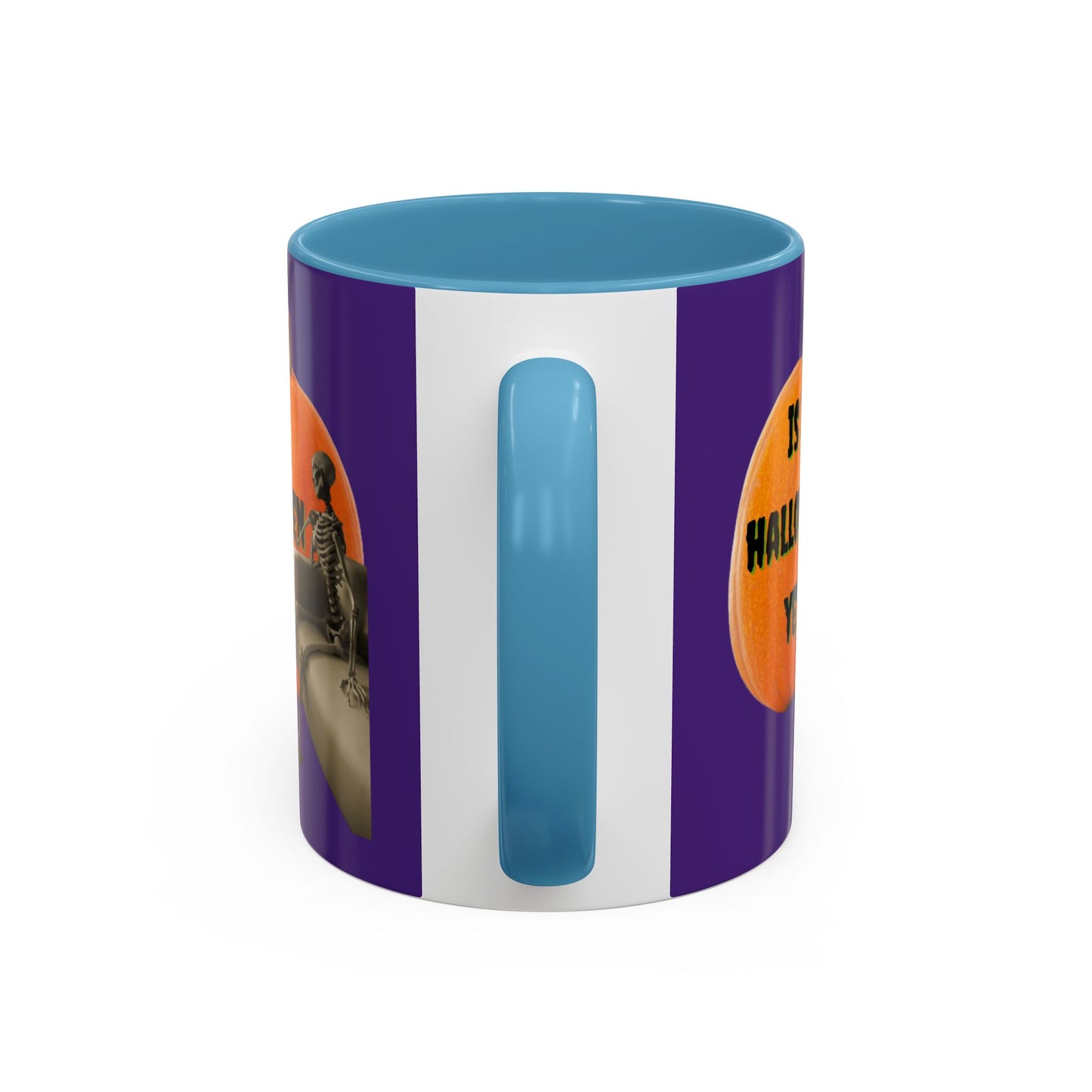Is it Halloween yet? Skeleton's Giant Pumpkin Purple Accent Mug by CreepyCrafts.boo
