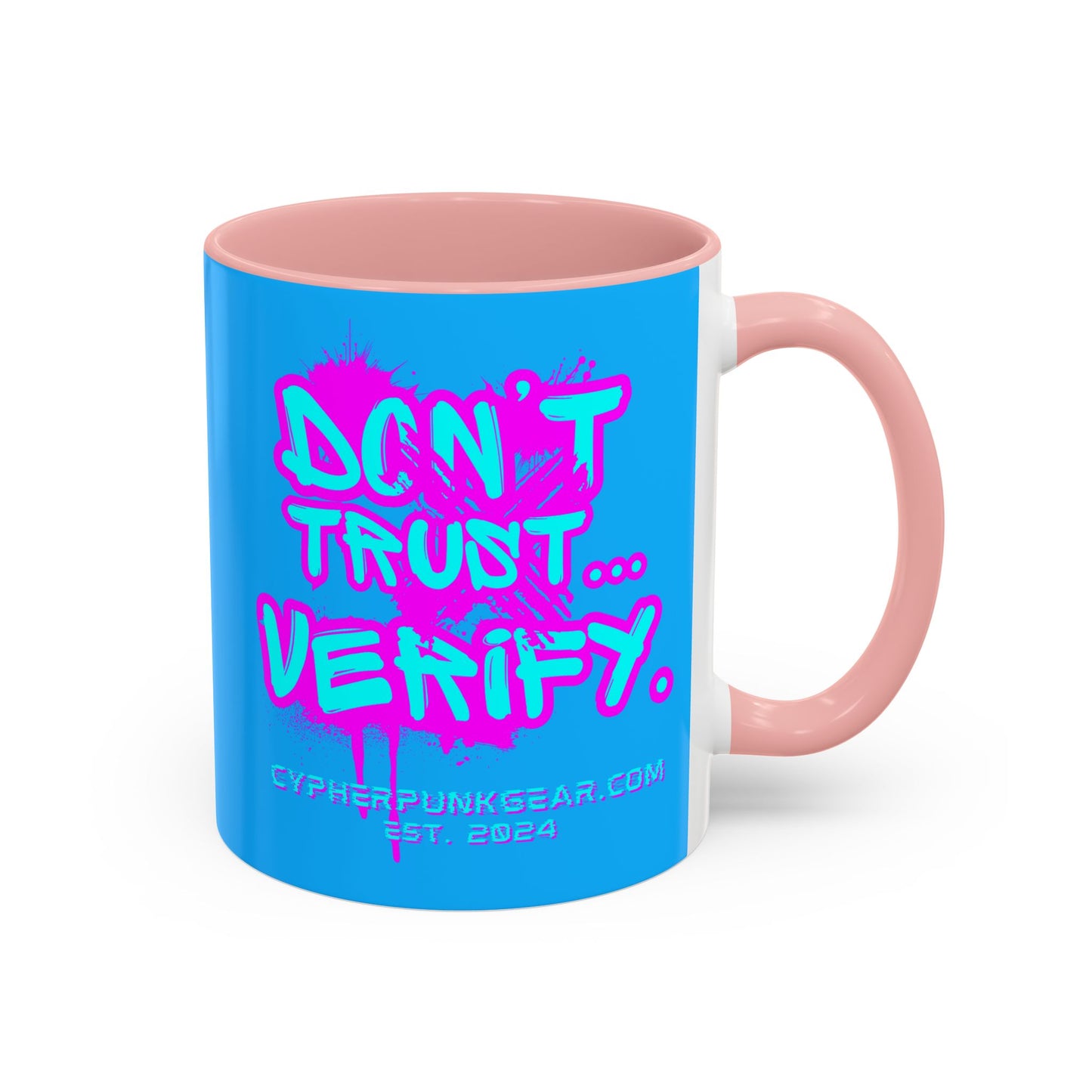 Don't Trust...Verify. Light Blue Accent Mug by cypherpunkgear.com