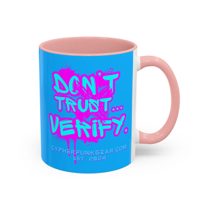Don't Trust...Verify. Light Blue Accent Mug by cypherpunkgear.com