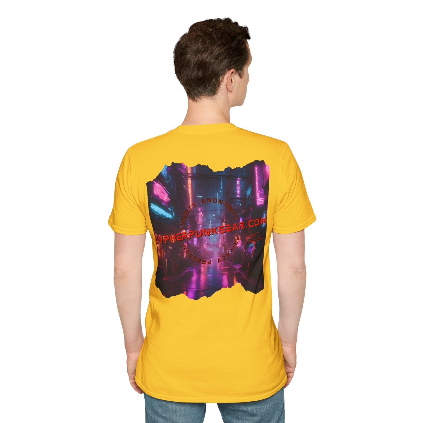 2-sided, cypherpunkgear.com Logo & Cityscape Light colors Unisex T-Shirt by cypherpunkgear.com