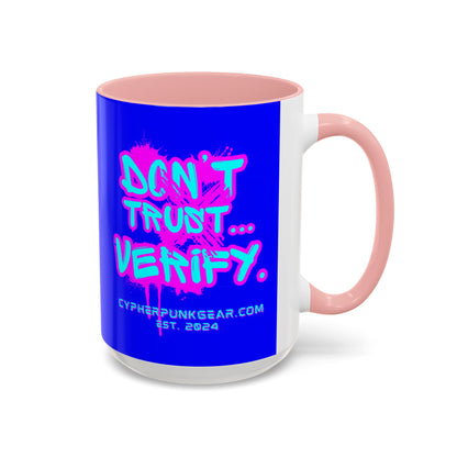 Don't Trust...Verify. Dark Blue Accent Mug by cypherpunkgear.com